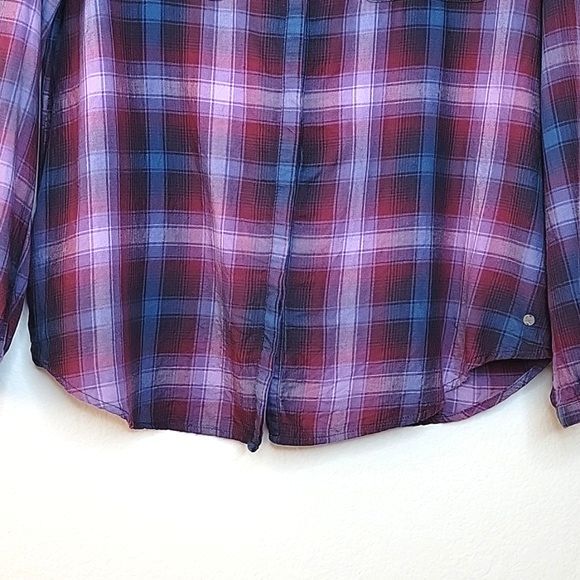 EDDIE BAUER Plaid Long Sleeve Collarless Button Up Shirt size L - Picture 3 of 12
